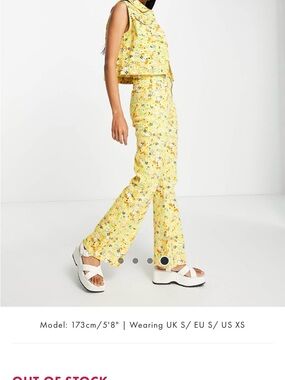 High-Rise Yellow Floral Wide-Leg Jeans